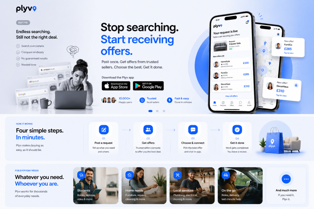 plyv.stop searching.start receiving offers. get anything you need in minutes